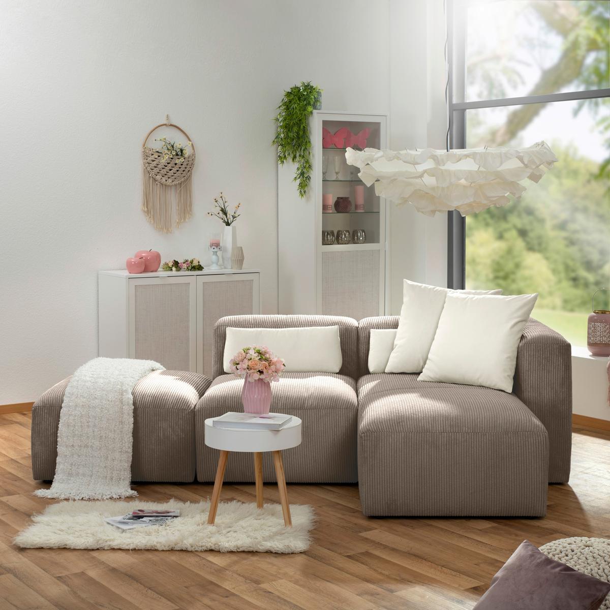 Polsterhocker Lenata Taupe Cord - Taupe/Schwarz, Design, Textil (75/75/45cm) - Max Winzer