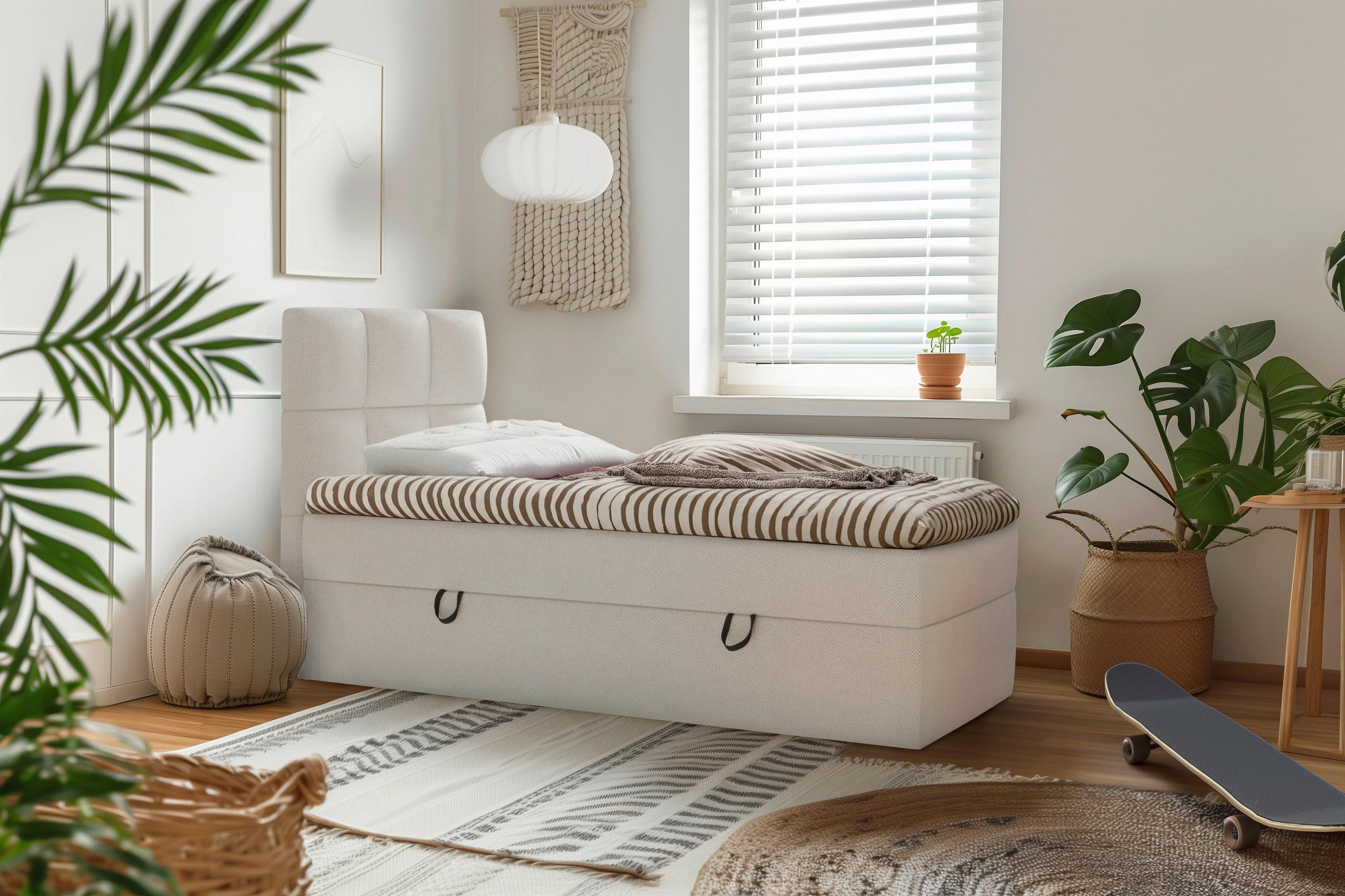 Boxbett mit Topper & Bettkasten 90x200 Polly - Creme/Schwarz, MODERN, Holz/Holzwerkstoff (90/200cm) - MID.YOU