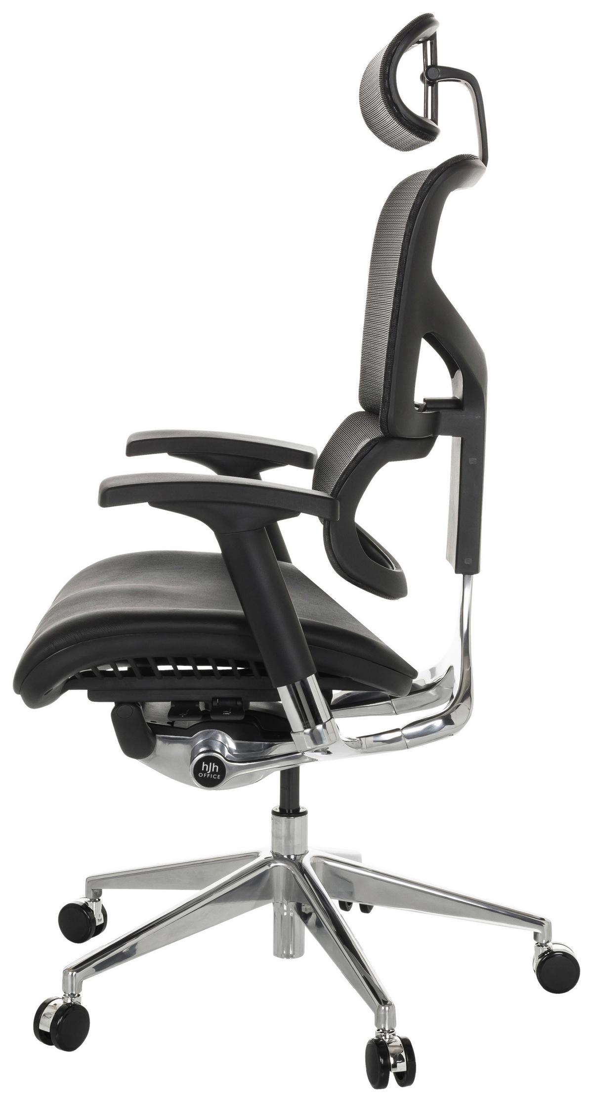 Drehstuhl Ergo-U2 Lm - Silberfarben/Schwarz, Basics, Leder/Kunststoff (70/124-146/67cm) - MID.YOU