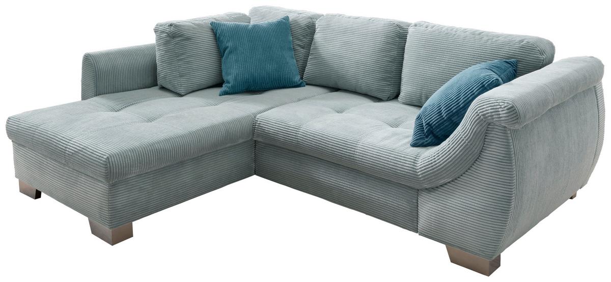 Ecksofa mit Schlaffunktion Flora Blau Cord - Blau/Silberfarben, Design, Textil (190/250cm) - MID.YOU