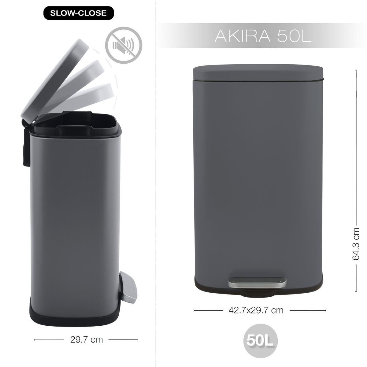 Treteimer Akira 50l Dunkelgrau Metall LxBxH: 42,7x29,7x64,3 cm - Dunkelgrau/Schwarz, Basics, Kunststoff/Metall (42,7/29,7/64,3cm) - Spirella