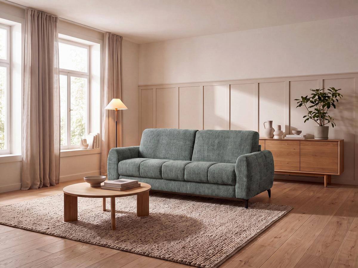 Schlafsofa inkl. Bettfunktion Webstoff blau, B:206 cm - Blau/Schwarz, MODERN, Holz/Textil (206/89/100cm)