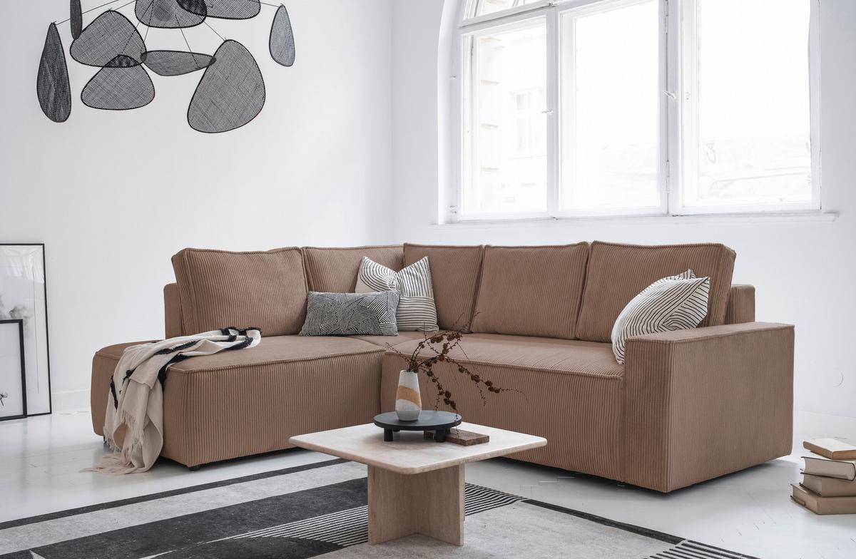 Sedačka OLIVER, levá, šedohnédá barva - černá/šedohnědá, Design, textil/plast (194/247cm) - MID.YOU