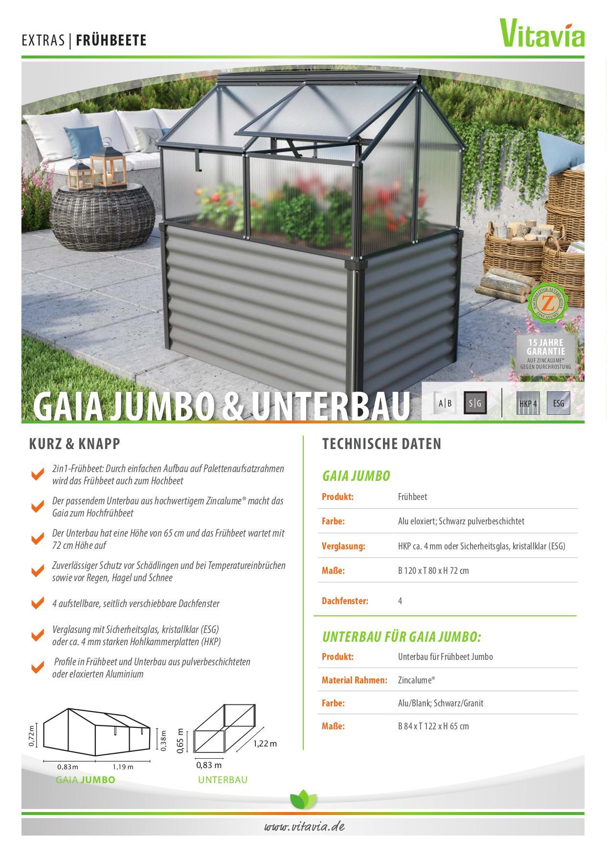 Hochbeet mit Frühbeetaufsatz Gaia Jumbo 83x135,1x121,6 cm - Alufarben, Basics, Glas/Metall (83/135,1/121,6cm)