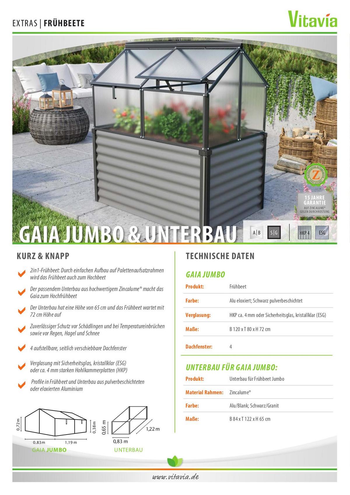 Hochbeet Mit Frühbeetaufsatz Gaia Jumbo Esg 83x135,1x121,6 - Schwarz/Grau, Basics, Glas/Metall (83/135,1/121,6cm)