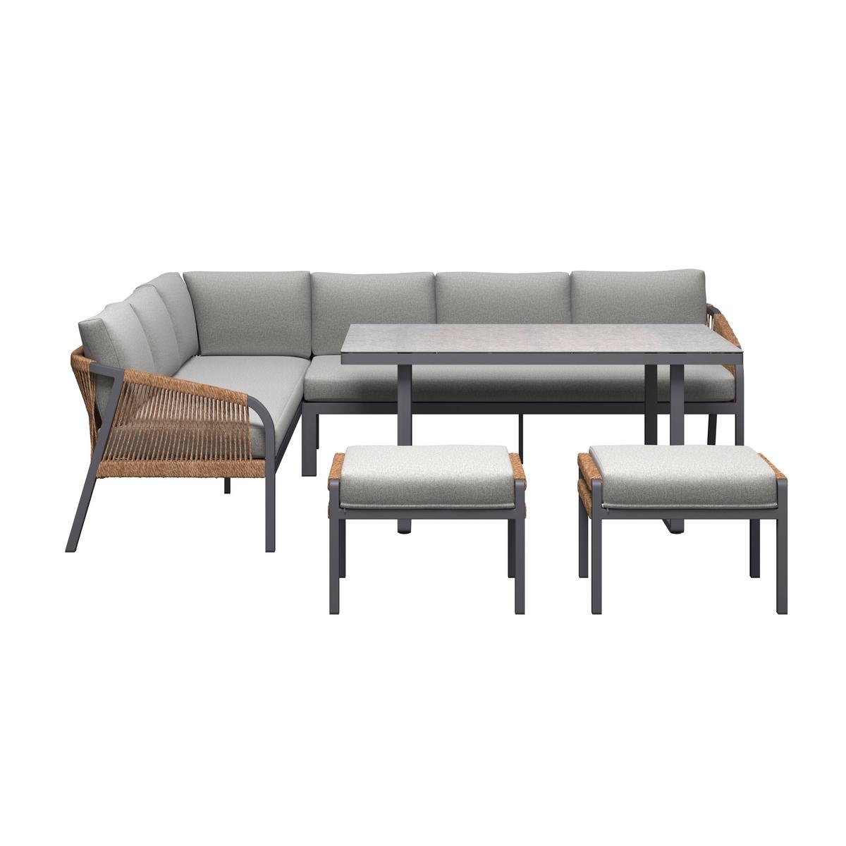 TERASOVÁ SEDACÍ SOUPRAVA CASA BLANCA - světle šedá/přírodní barvy, Moderní, kov/textil