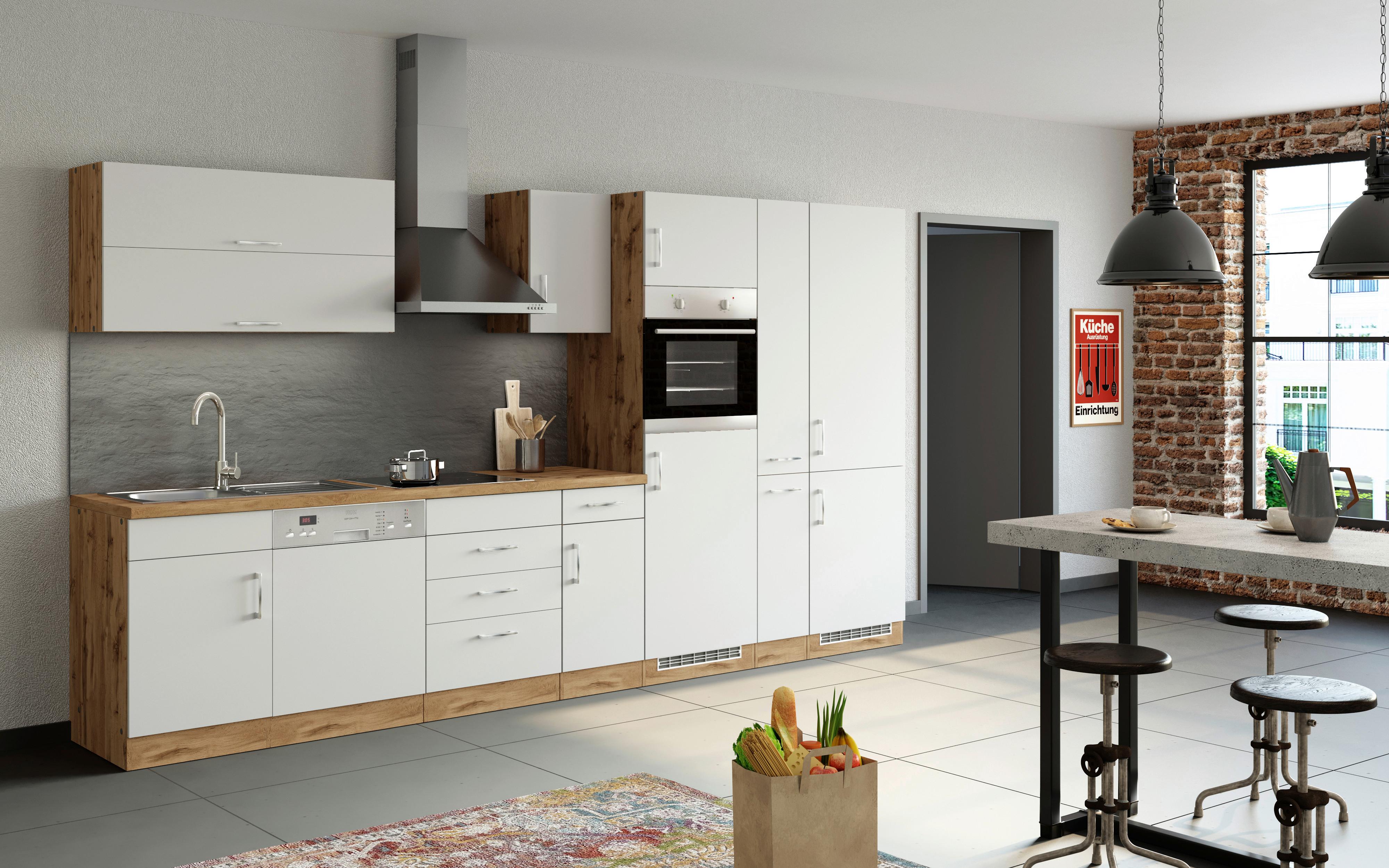 Küchenzeile Sorrento ohne Geräte 360 cm Weiß - Eichefarben/Weiß, MODERN, Holzwerkstoff (360/200/60cm) - Held