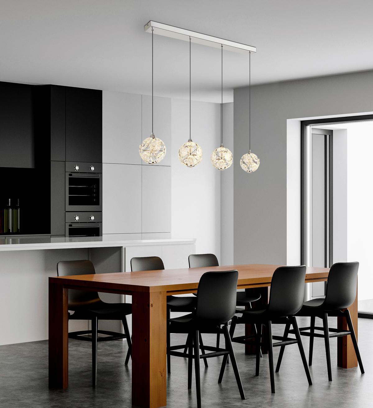 LED-Hängeleuchte Virina L:93cm Klar Schwarz Chromfarben - Klar/Chromfarben, KONVENTIONELL, Glas/Kunststoff (93/15/150cm) - Globo