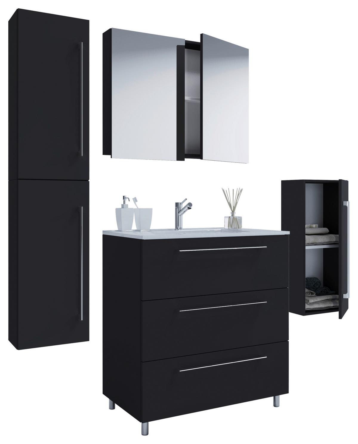 Badezimmer Schubo 5-teilig Schwarz B: 126 Cm - Alufarben/Schwarz, MODERN, Keramik/Holzwerkstoff (126cm) - MID.YOU