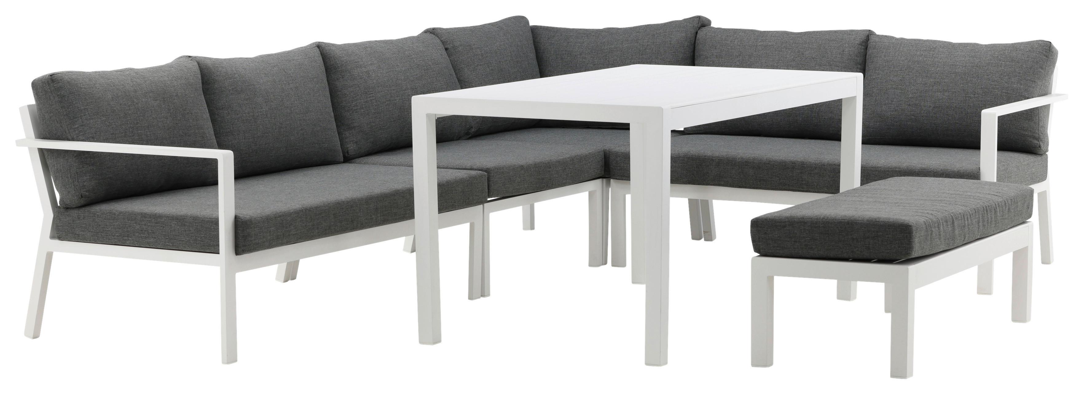 Loungegarnitur 5-tlg Ramos Aus Metall/textil Mit Kissen - Weiß/Grau, KONVENTIONELL, Textil/Metall - Gardenson