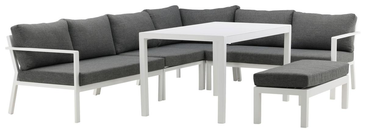 Loungegarnitur 5-tlg Ramos Aus Metall/textil Mit Kissen - Weiß/Grau, KONVENTIONELL, Textil/Metall - Gardenson