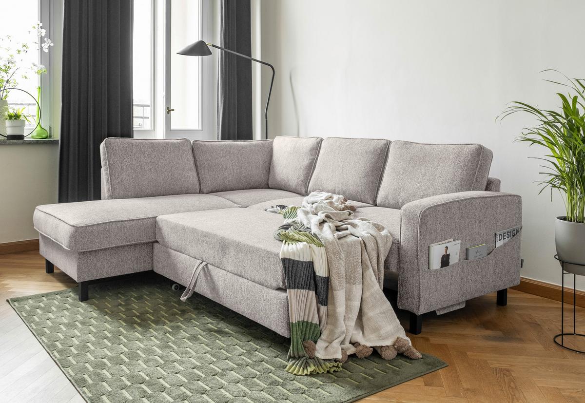 Ecksofa Molly Grau S: 198x233 cm - Schwarz/Grau, Textil (198/233cm) - MID.YOU
