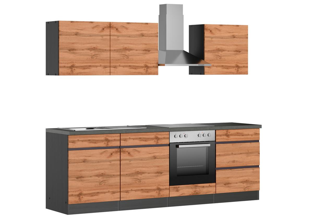 Küchenzeile Turin mit Geräten B: 240 cm Graphitfarben/Eiche - Eiche Wotan/Graphitfarben, Design, Holzwerkstoff (240cm) - Held