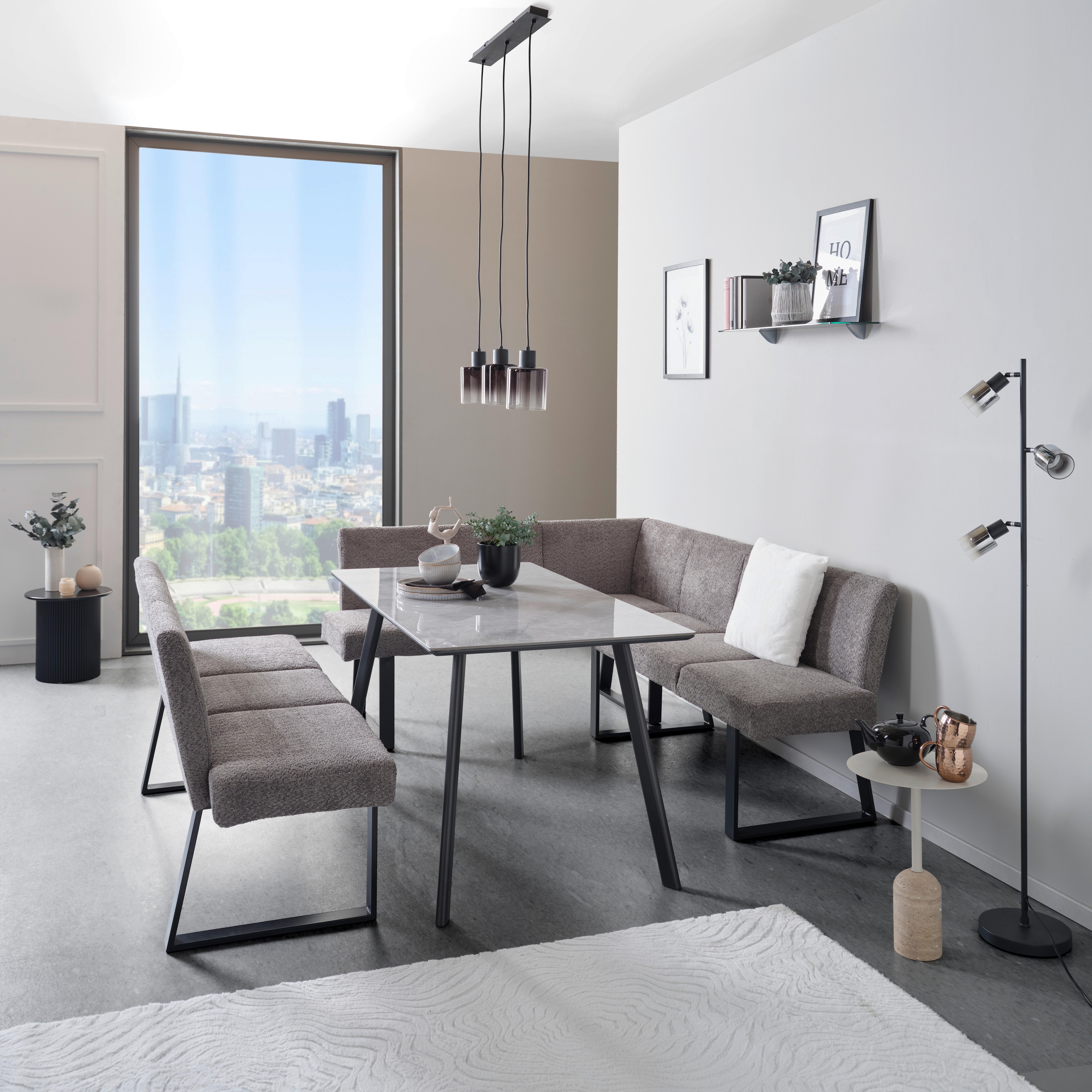 Eckbank Grau Polyester/Eisen Tampa ca. 150x190 cm - Schwarz/Grau, MODERN, Textil/Metall (150/190cm) - MID.YOU