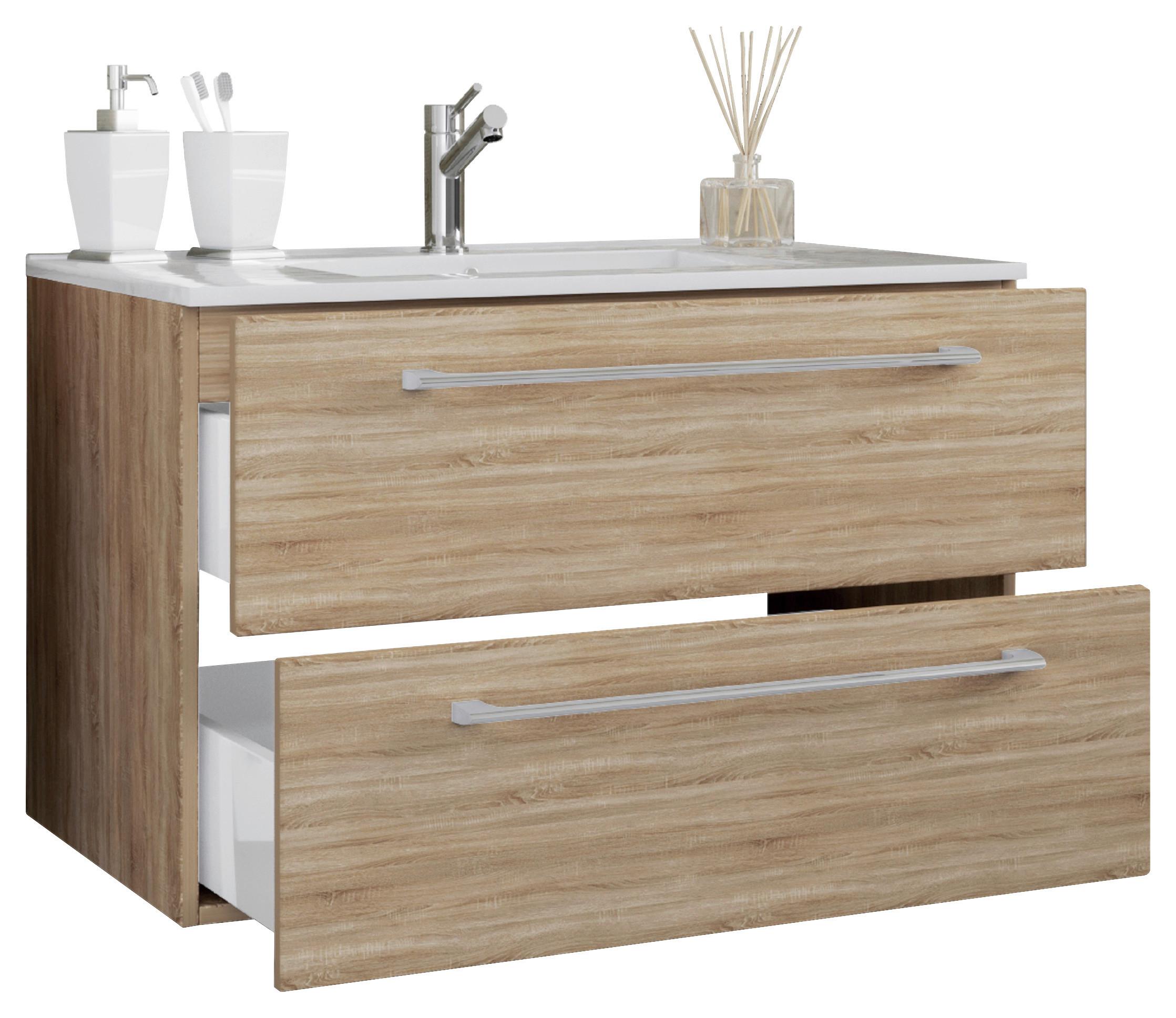 Waschtischkombi Badinos Sonoma Eiche B: 81 cm - Weiß/Sonoma Eiche, MODERN, Keramik/Holzwerkstoff (81cm) - MID.YOU