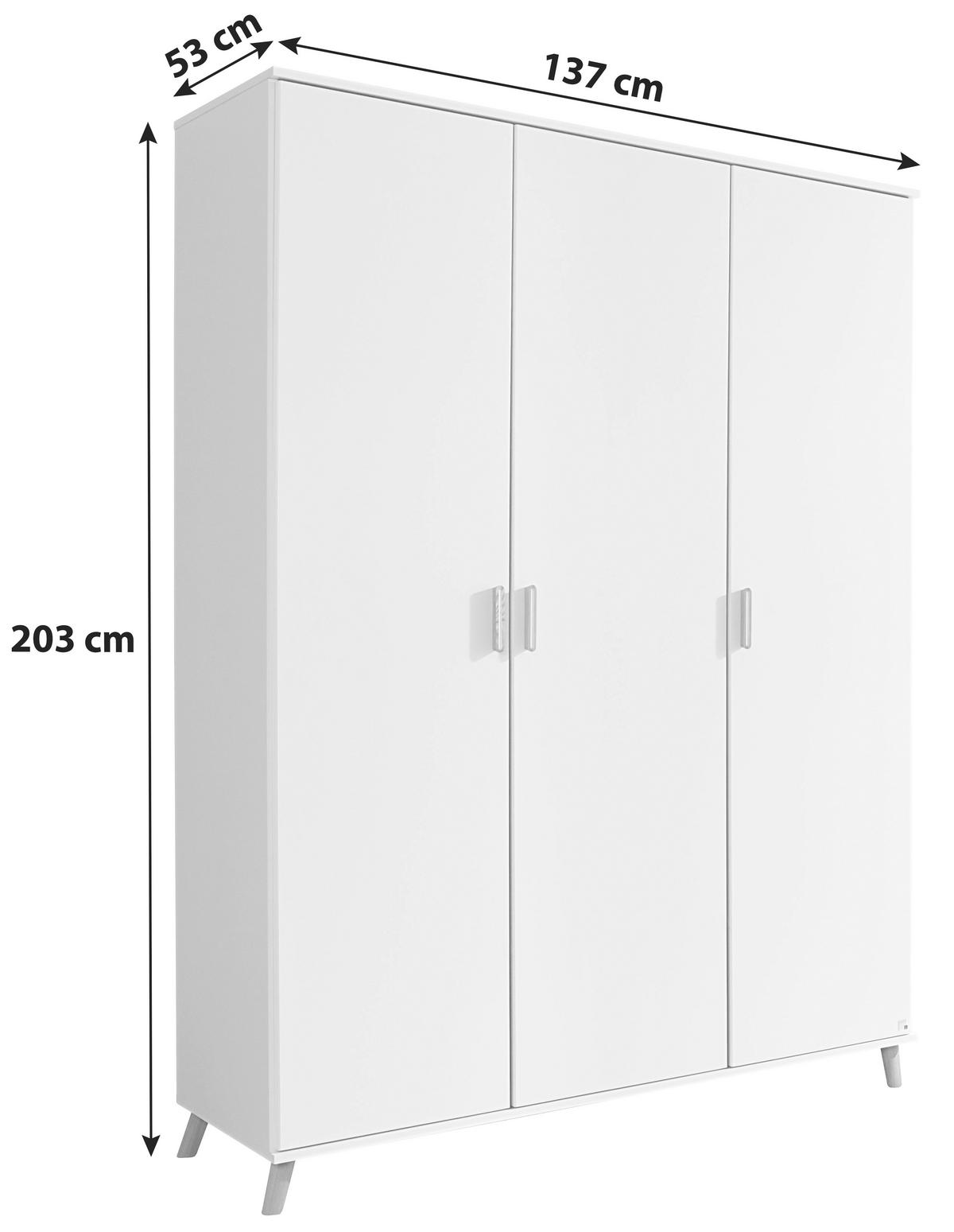 Drehtürenschrank 137cm Falun, Weiß - Weiß, Design, Holzwerkstoff (137/203/53cm) - Rauch Möbel