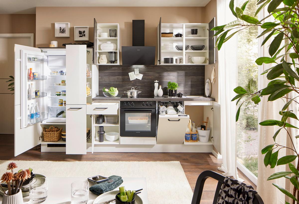 Küchenblock Pn215/Pn100 - Eiche dunkel/Hellgrau, Basics, Holzwerkstoff (290cm) - Pino