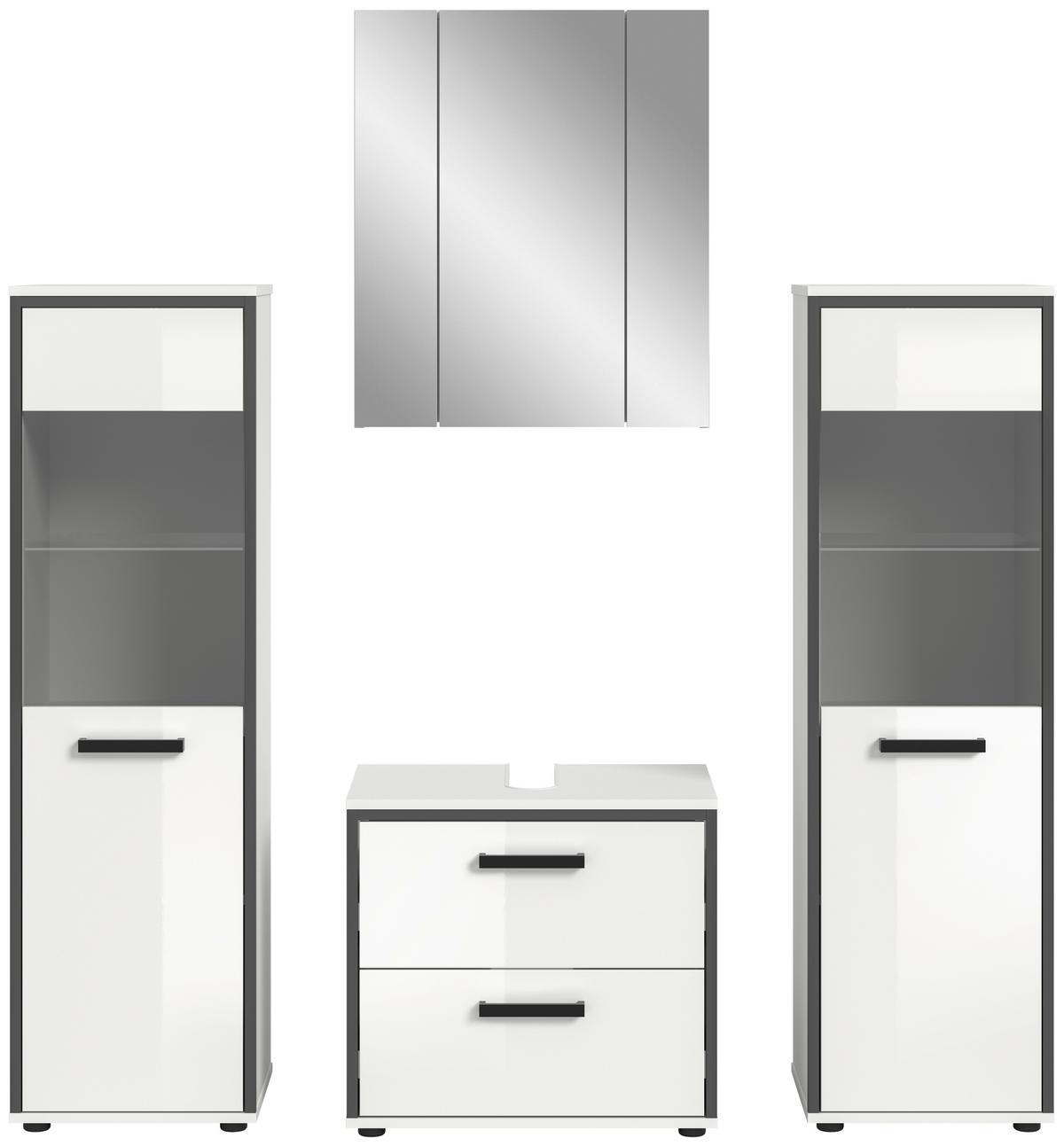 Badezimmer Kojak Weiß/schwarz K: 140 Cm - Weiß Hochglanz/Schwarz, MODERN, Holzwerkstoff (140cm) - MID.YOU