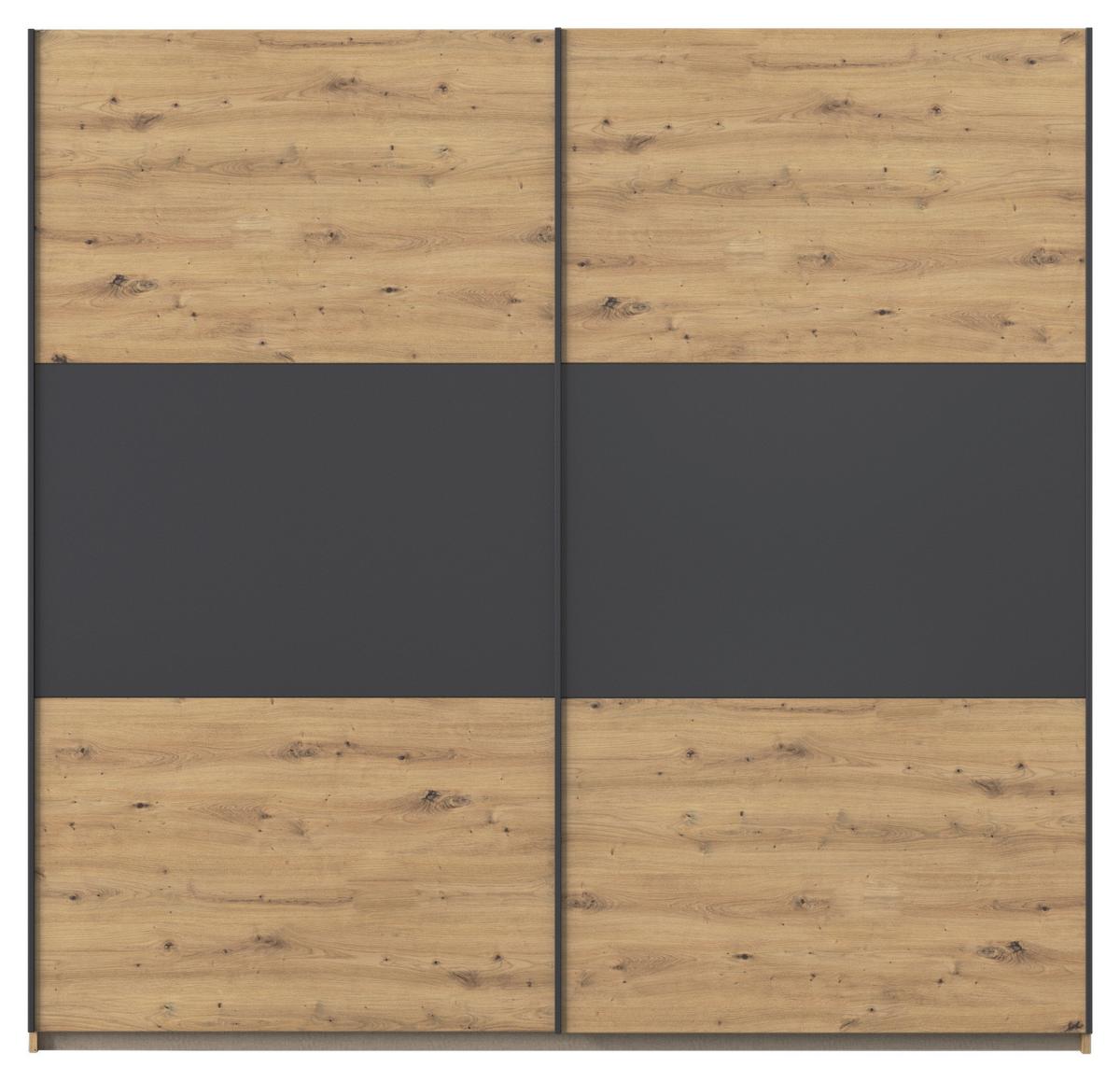 Schwebetürenschrank Neo Grau Eiche Artisan Dekor - Alufarben/Eiche Artisan, MODERN, Holzwerkstoff (218/210/59cm) - Rauch Möbel