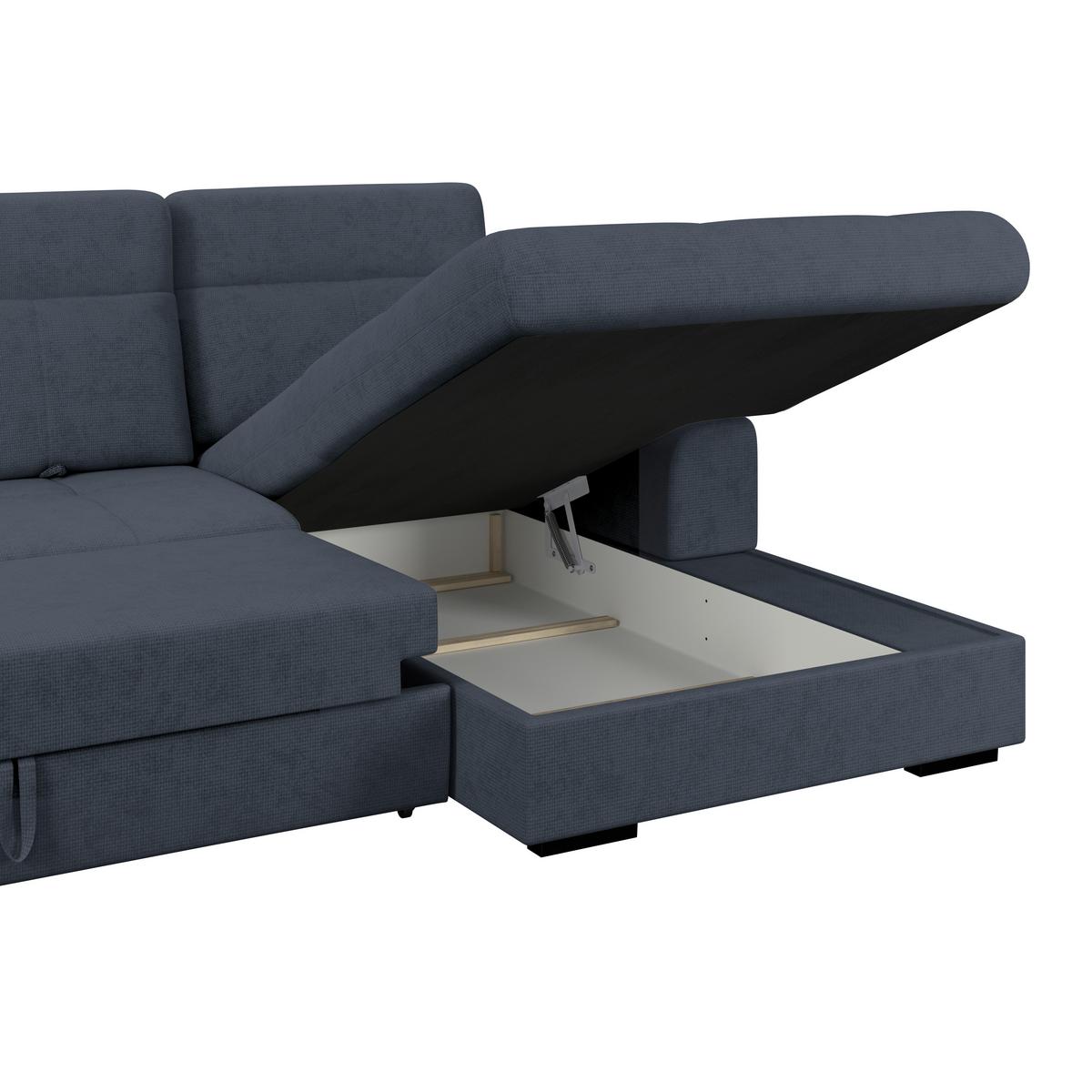 Ecksofa mit Bettfunktion Malaga new Chenille blau - Blau/Schwarz, KONVENTIONELL, Textil (286/203cm) - Ondega