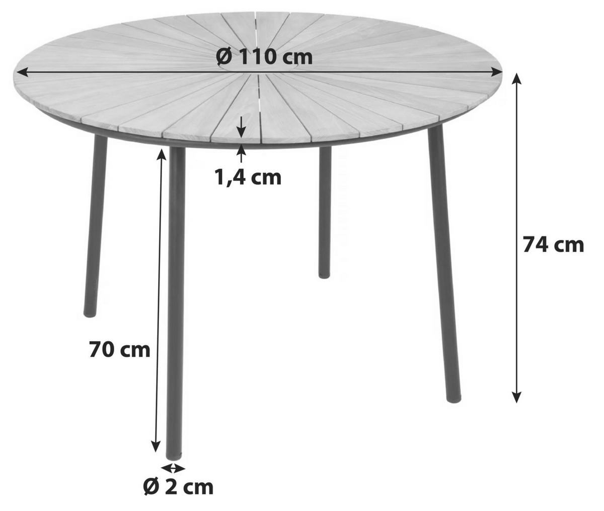 Gartentisch Covina - Schwarz/Naturfarben, Basics, Holz/Metall (110/74/110cm) - Gardenson