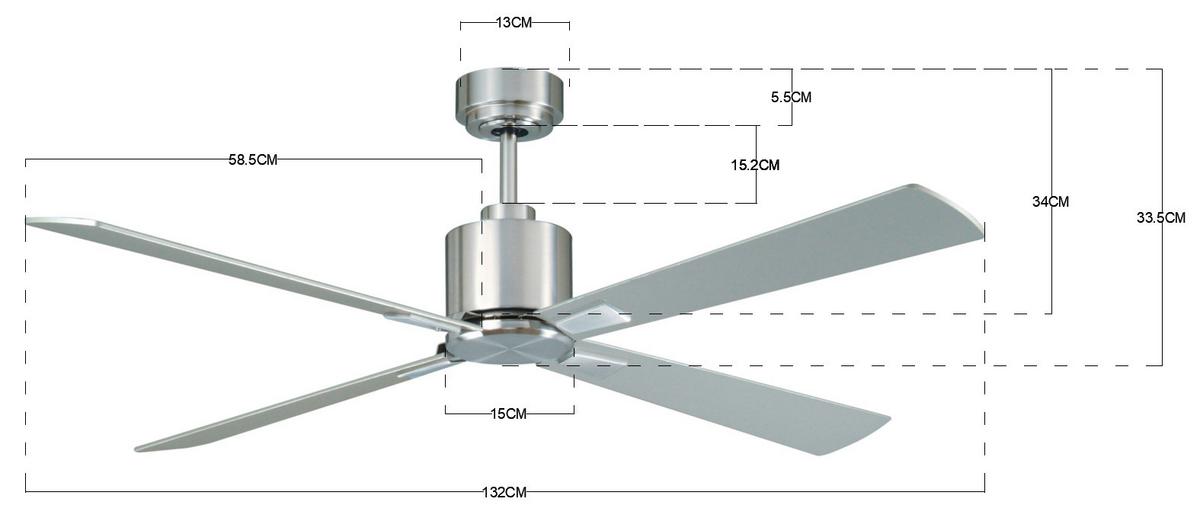 Deckenventilator Airfusion Chrom 4 Flügel, Geräuscharm - Chromfarben/Silberfarben, Basics, Holzwerkstoff/Metall (132/33cm)