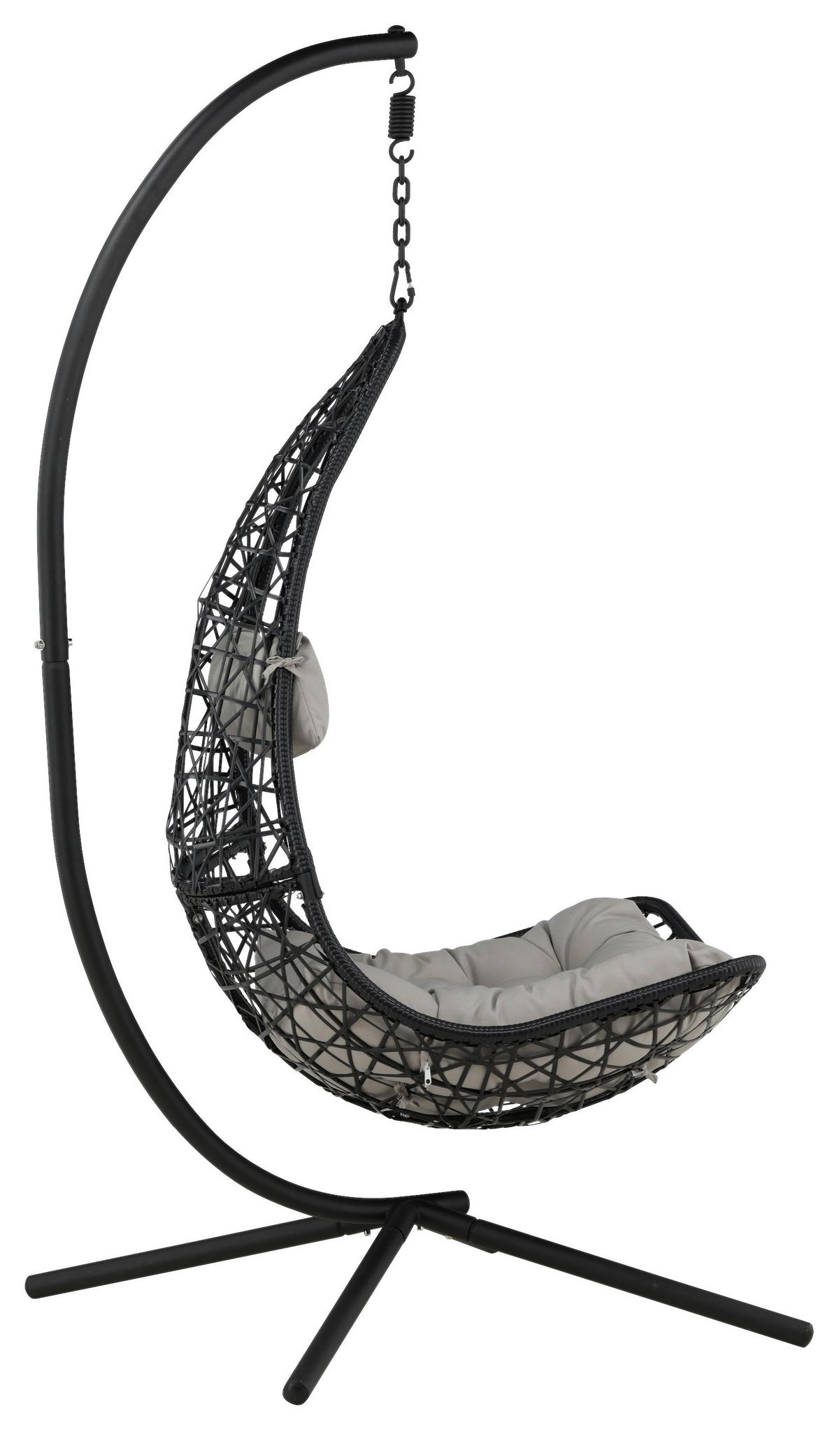 Hängesessel +gestell Edinburgh Mit Sitz- Und Rückenkissen - Schwarz/Grau, KONVENTIONELL, Kunststoff (132/205/130cm) - Gardenson