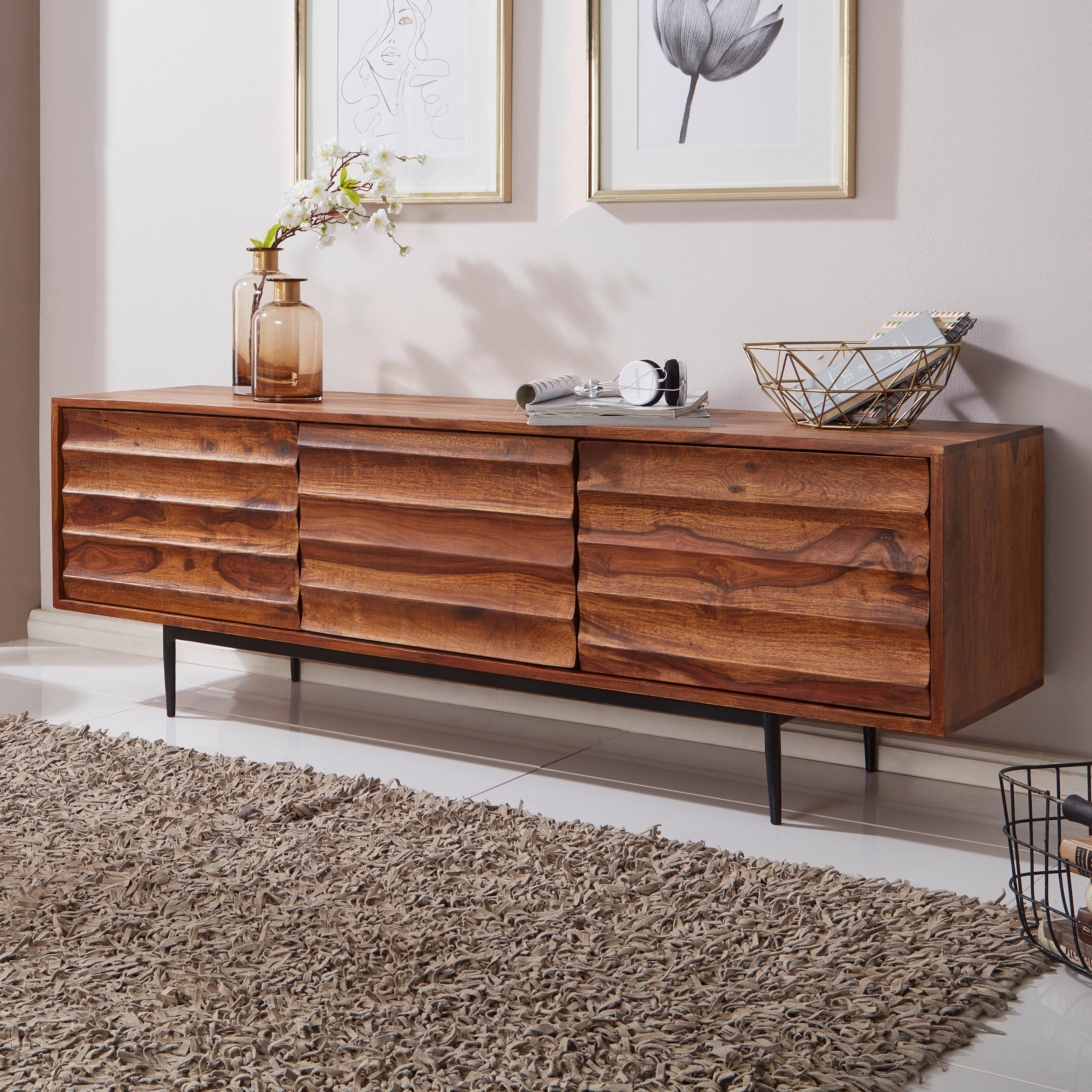 Sideboard Sheesham Sheeshamfarben B: 147 cm - Sheeshamfarben/Schwarz, Design, Holz (147/50/38cm) - MID.YOU