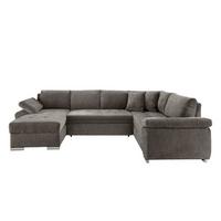 Wohnlandschaft Terana Graubr. mit Schlaffunktion, Mikrofaser - Chromfarben/Graubraun, KONVENTIONELL, Textil (157/305/219cm) - Livetastic