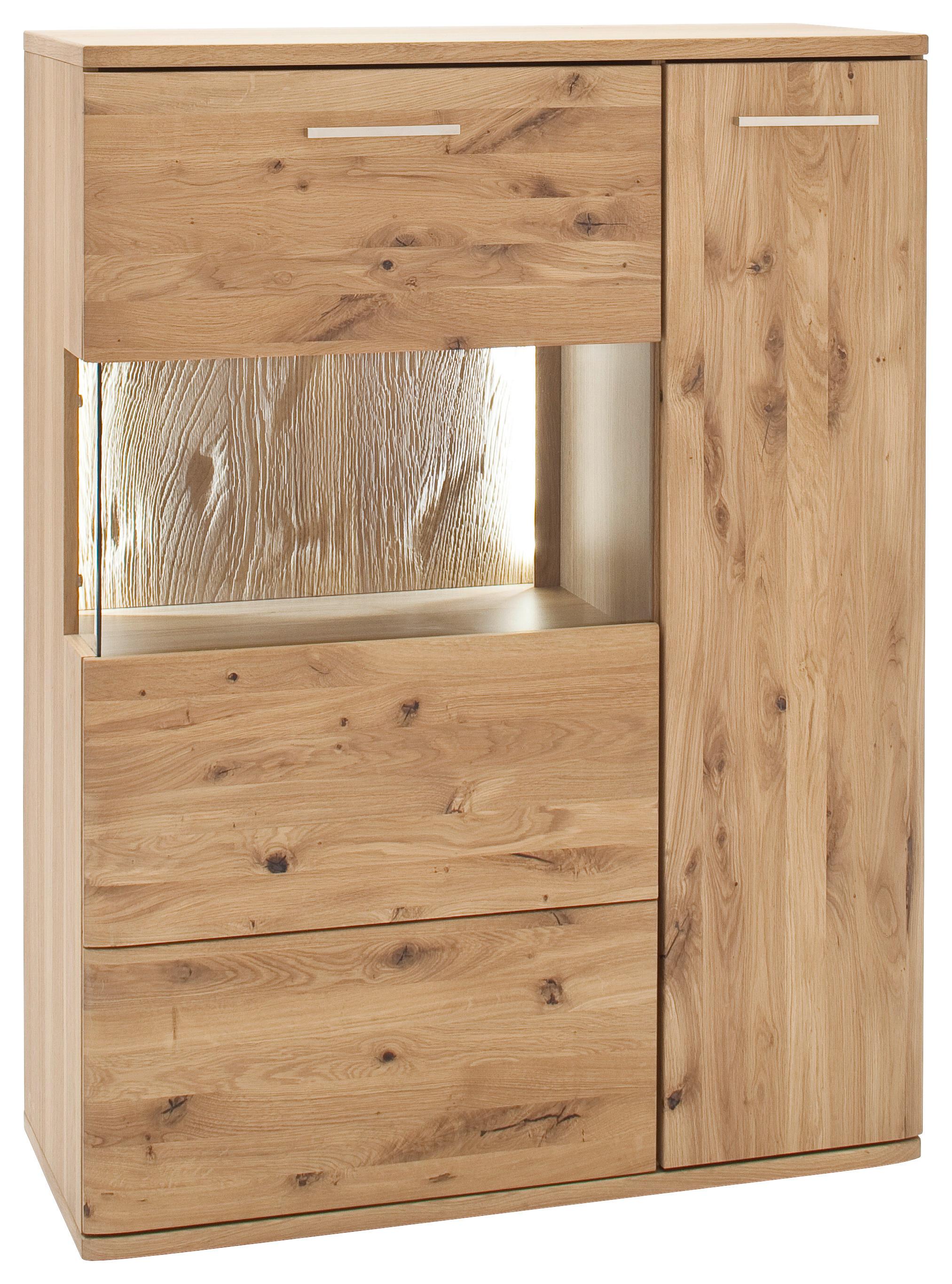 Highboard Teilmassiv B: 90 Cm Santori Eichefarben - Eichefarben/Schwarz, Design, Glas/Holz (90/122/37cm) - Livetastic