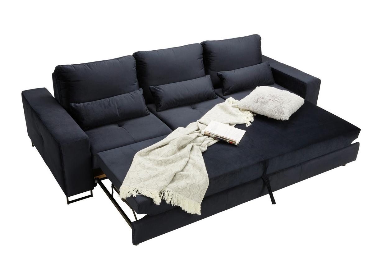 Rozkládací pohovka SIMONE, tmavě modrá - černá/tmavě modrá, Moderní, kov/textil (261/77-87/116cm) - Mömax