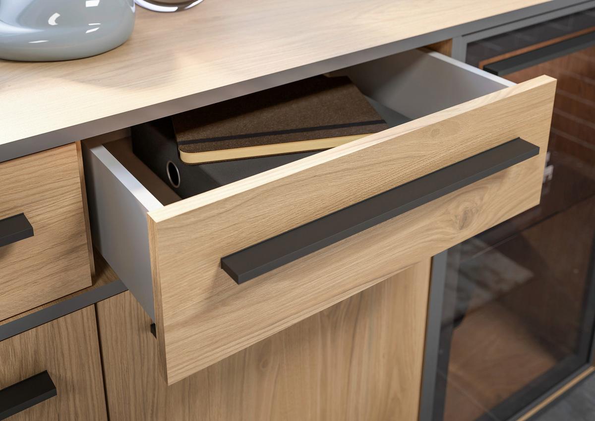 Sideboard Nadiro B: 187 cm Wildeiche Dekor/Schwarz Matt - Eichefarben/Schwarz, Trend, Glas/Holzwerkstoff (187/83/40cm) - Livetastic