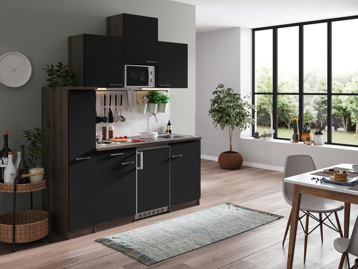 Küchenblock Oliver Singleküche 180 cm - Eichefarben/Schwarz, Basics, Holzwerkstoff (180cm) - Respekta