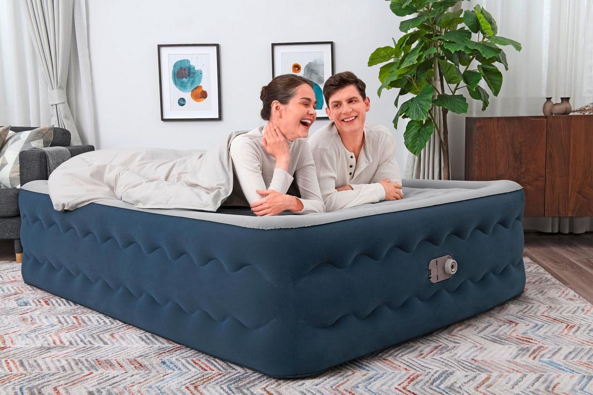 Luftbett Mathias 203x152x51 Cm Bis 300kg, Inkl. Pumpe - Dunkelblau/Grau, KONVENTIONELL, Kunststoff/Metall (203/152/51cm) - Bestway
