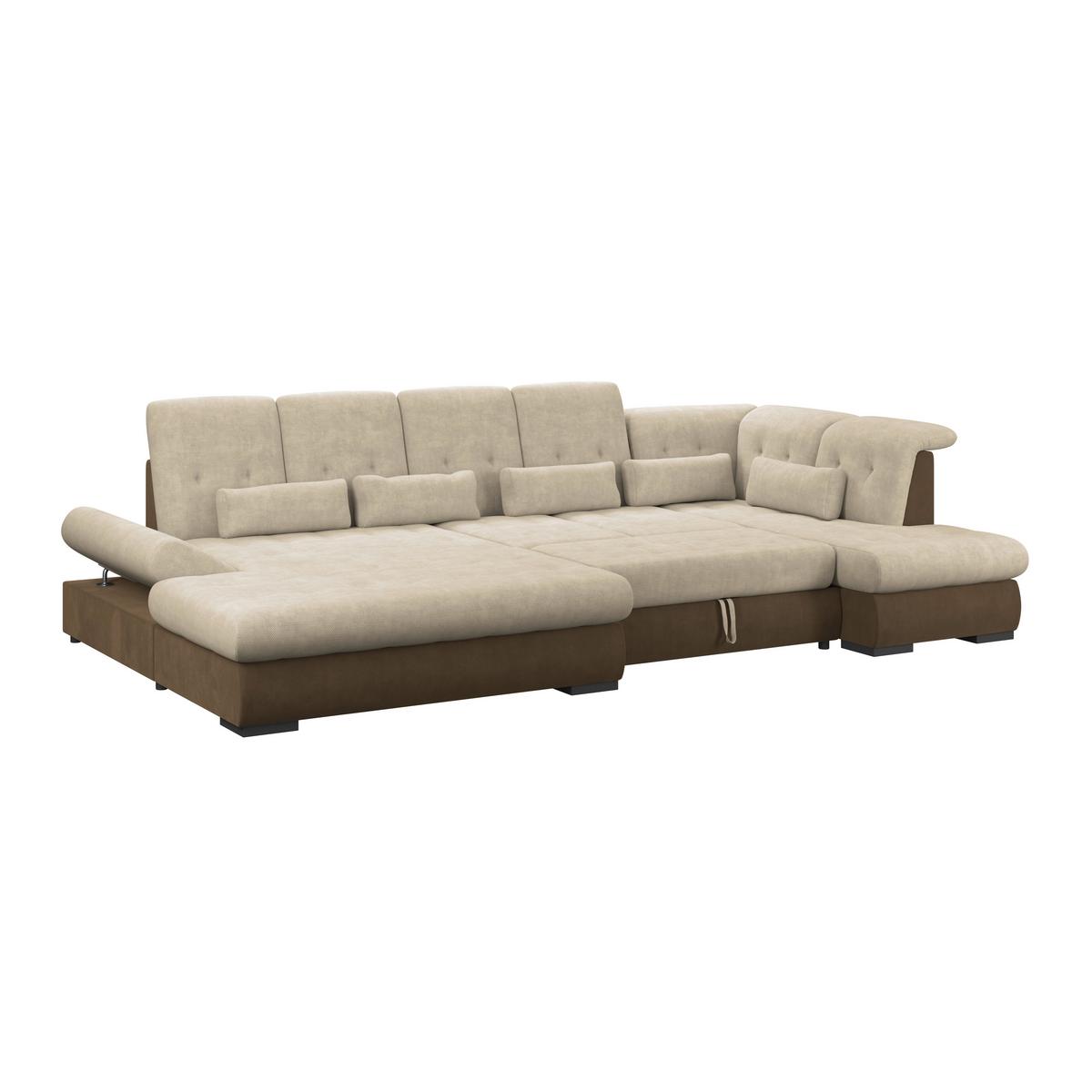 Wohnlandschaft Madera Cremefarben, S: 358x212 cm - Hellbraun/Creme, KONVENTIONELL, Kunststoff/Textil (190/358/212cm)