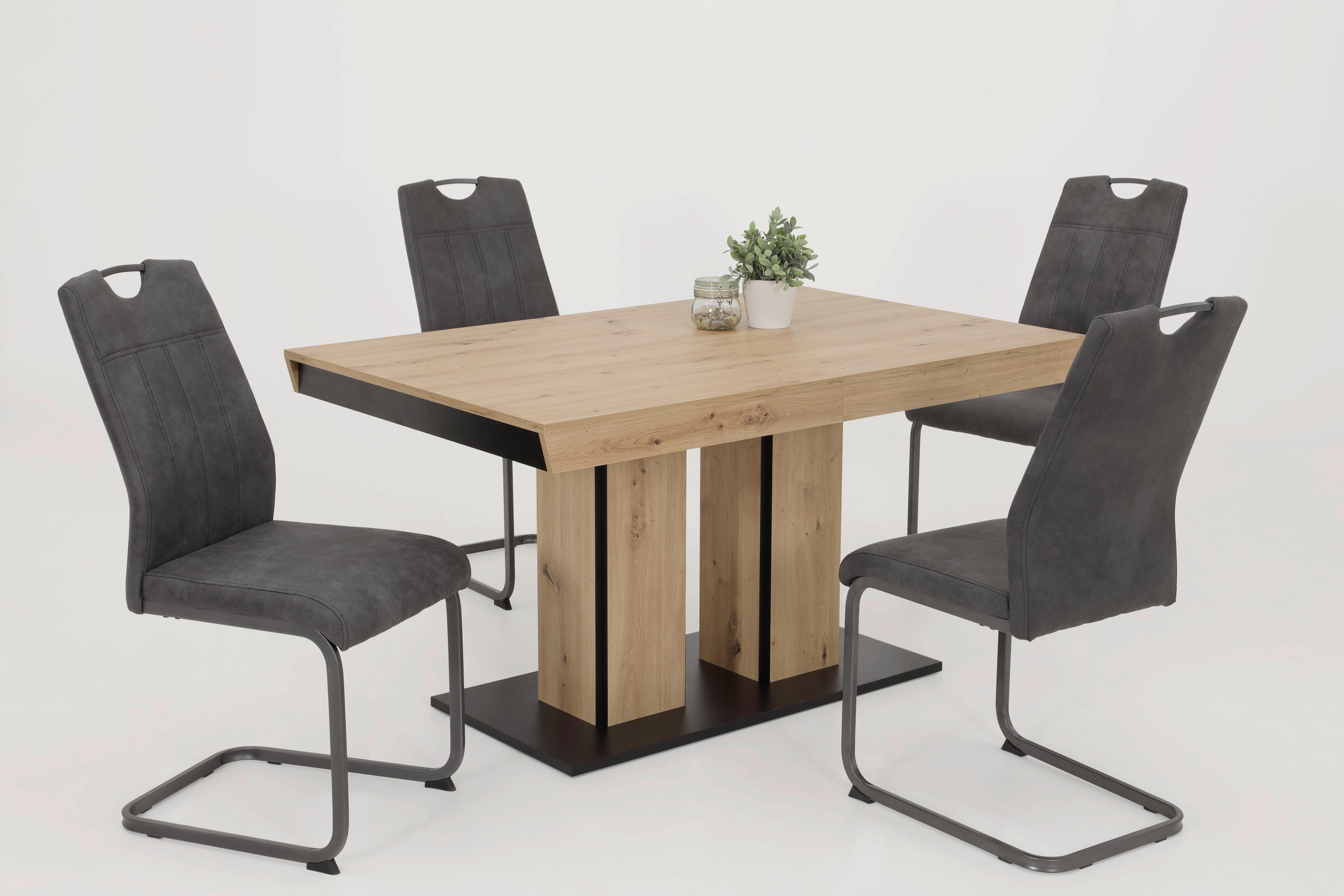 Tischgruppe Agnes I G - Anthrazit/Eiche Artisan, MODERN, Holzwerkstoff/Textil (140 - 220/76/90cm) - MID.YOU