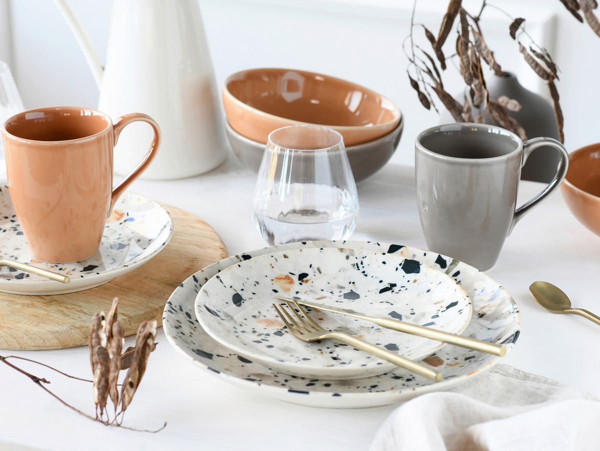 Kombiservice Terrazzo Mix, Grau, 16-Tlg. - Koralle/Multicolor, Basics, Keramik - Creatable