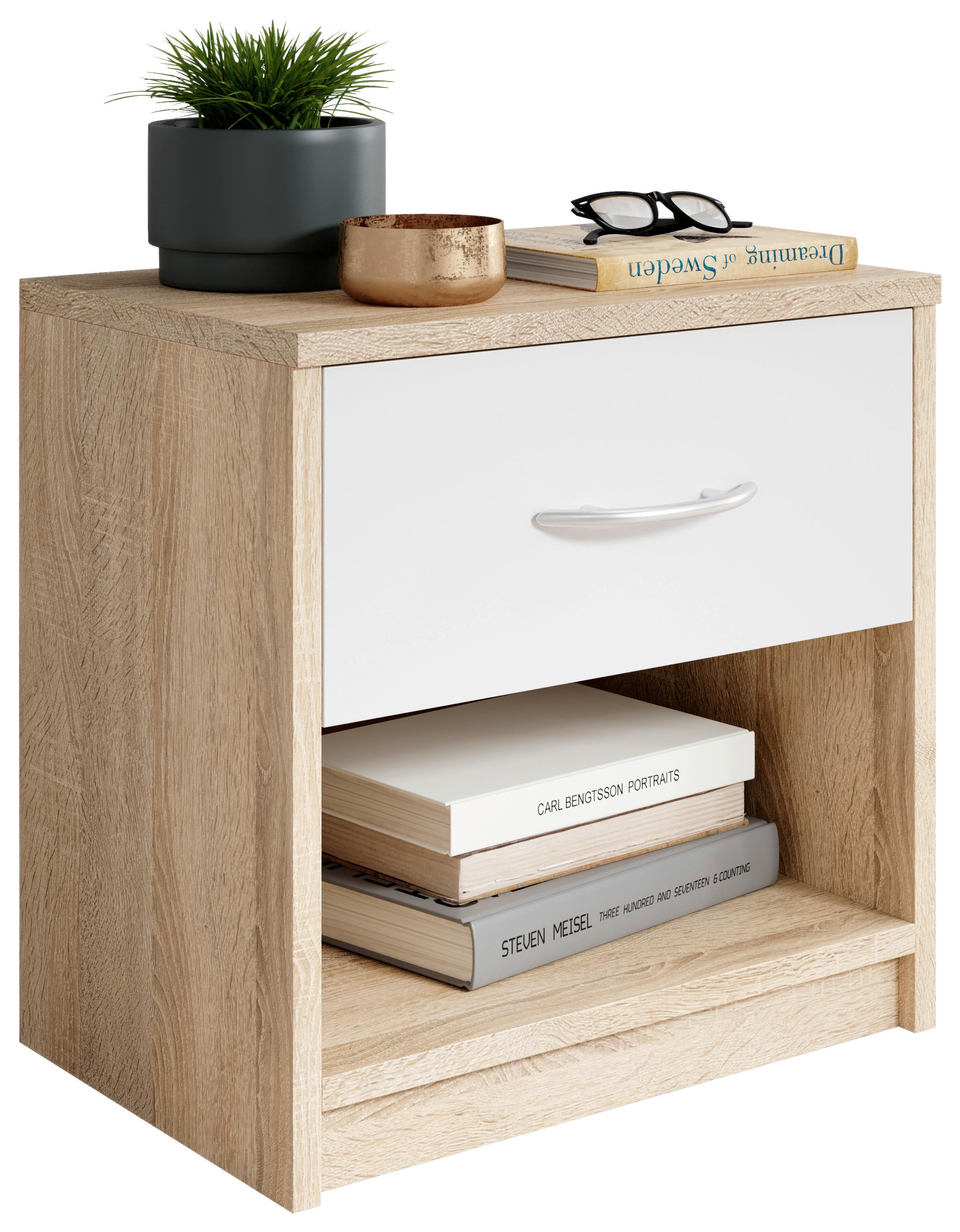 Noční stolek FAIR dekor sub Sonoma/bílá - bílá/černá, Konvenční, kompozitní dřevo/plast (39/41/28cm) - Based