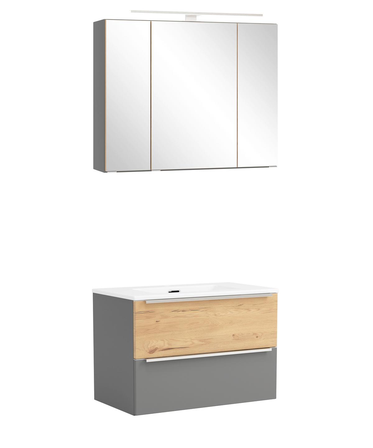 Badezimmer Verona Grau/Wildeiche 2-teilig - Wildeiche/Weiß, Trend, Glas/Holzwerkstoff (80/200/47cm) - Held