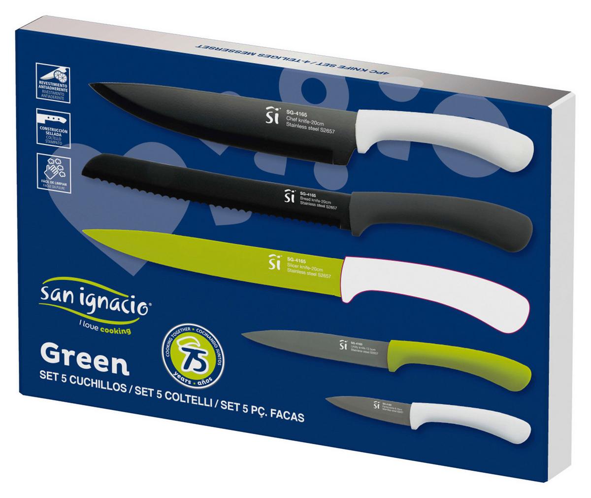 Messerset Green 5-tlg., Edelstahl Rutschfeste Griffe - Edelstahlfarben/Schwarz, Basics, Metall (0,395kg)