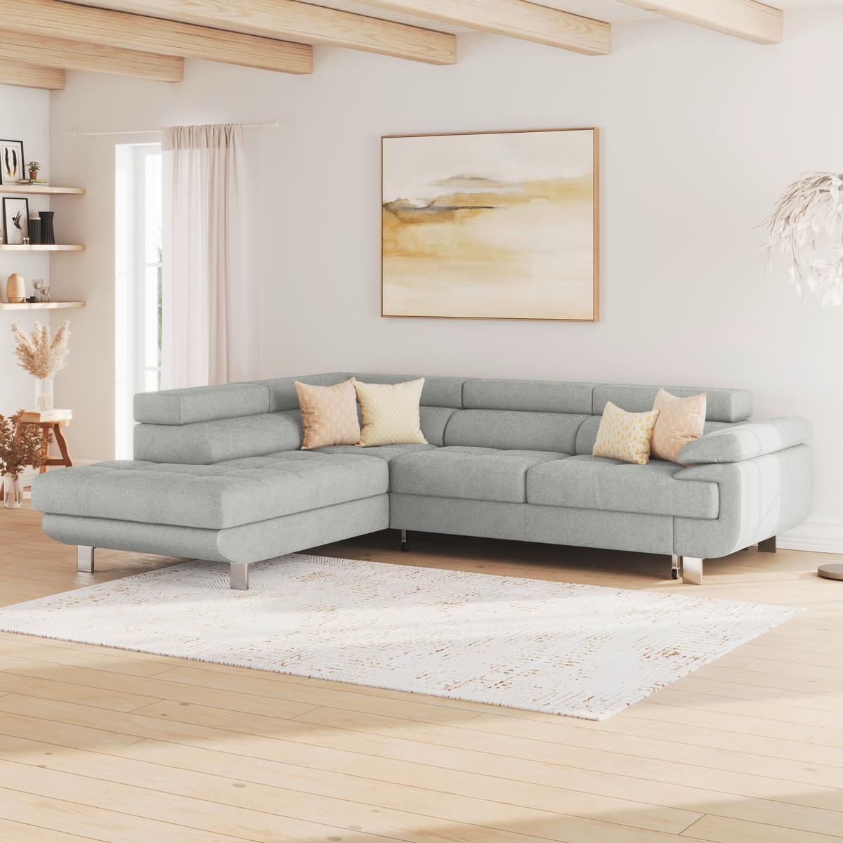 Ecksofa mit Schlaffunktion & Bettkasten Savona Hellgrau - Hellgrau, MODERN, Textil (230/270cm) - Ondega