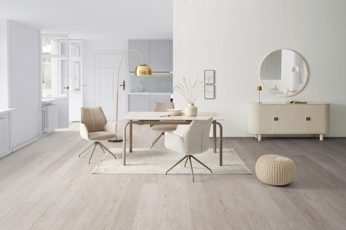 Armlehnstuhl Darcy Lederlook Grau 360° Drehbar - Champagner/Grau, KONVENTIONELL, Textil/Metall (61/82,5/61cm) - Livetastic