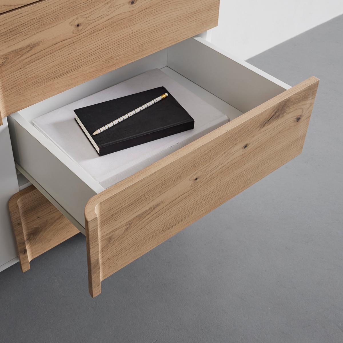 Široká komoda VIRA farby dubu/biela - biela/farba borovice, Modern, drevo (110/43/85cm) - Bessagi Home