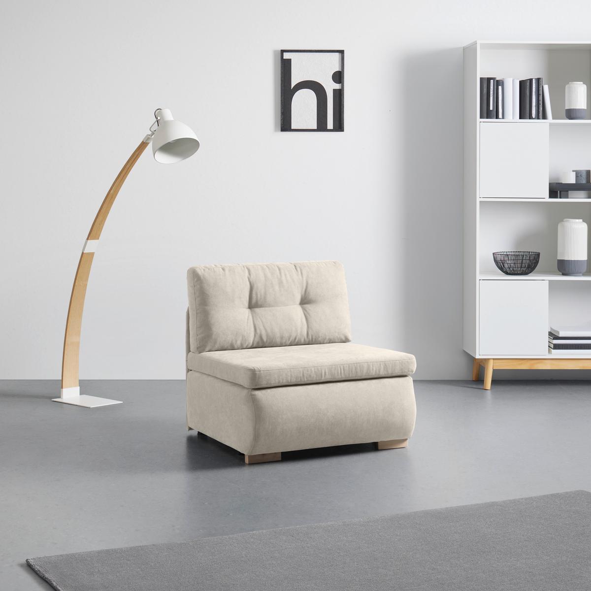 Rozkládací křeslo MODENA, béžová - černá/přírodní barvy, textil/plast (89/88/90cm) - Based