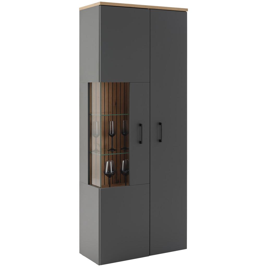 Vitrine Amare B: 76,3 cm mit Beleuchtung Anthrazit/Eiche
