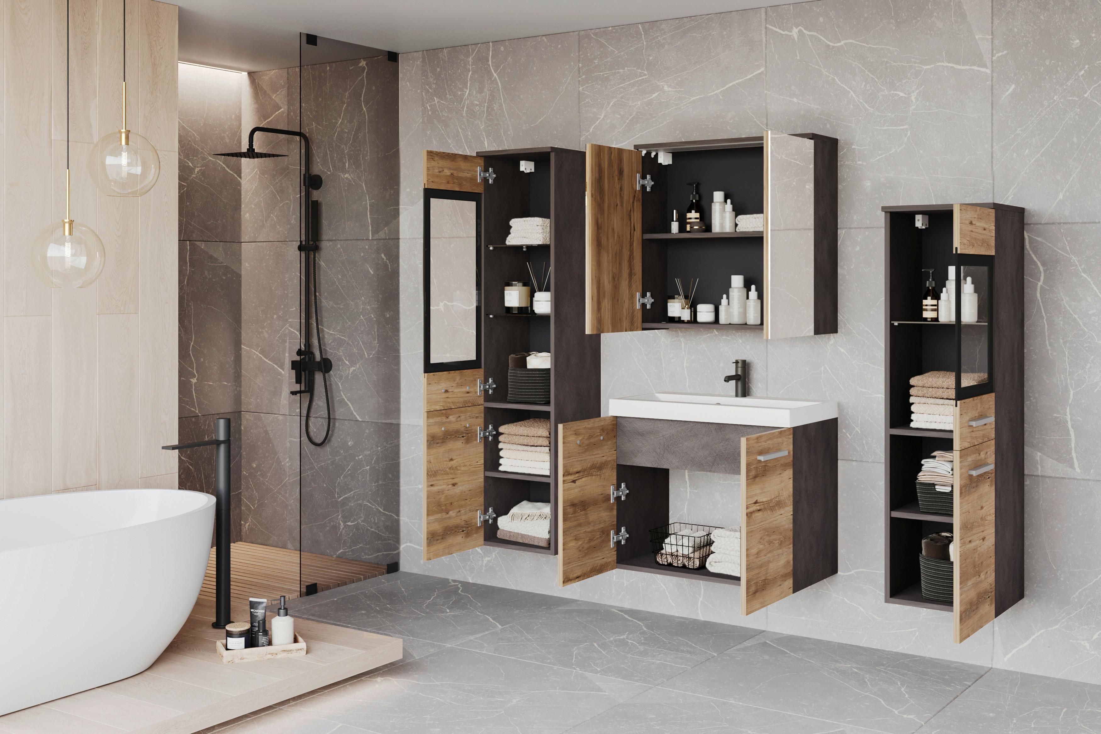 Badezimmer Madrit II 5-Teilig Kastanieeichefarben B: 120,4cm - Kastanieneichefarben/Anthrazit, LIFESTYLE, Glas/Keramik (120,4/131,5/30,2cm) - P & B