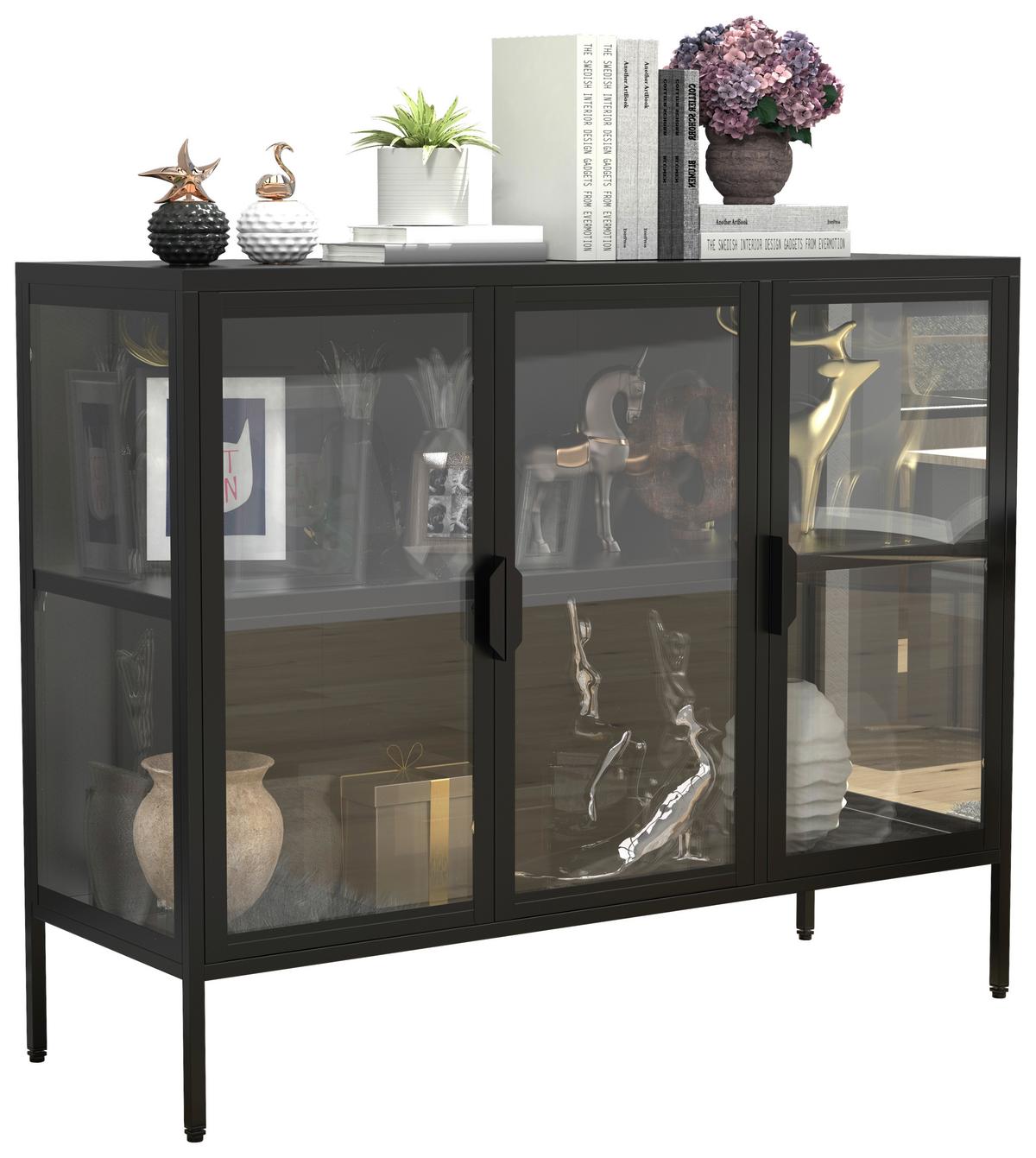 Vitrine Floka Schwarz B: 110 Cm - Transparent/Schwarz, Design, Glas/Metall (110/80/35cm) - MID.YOU