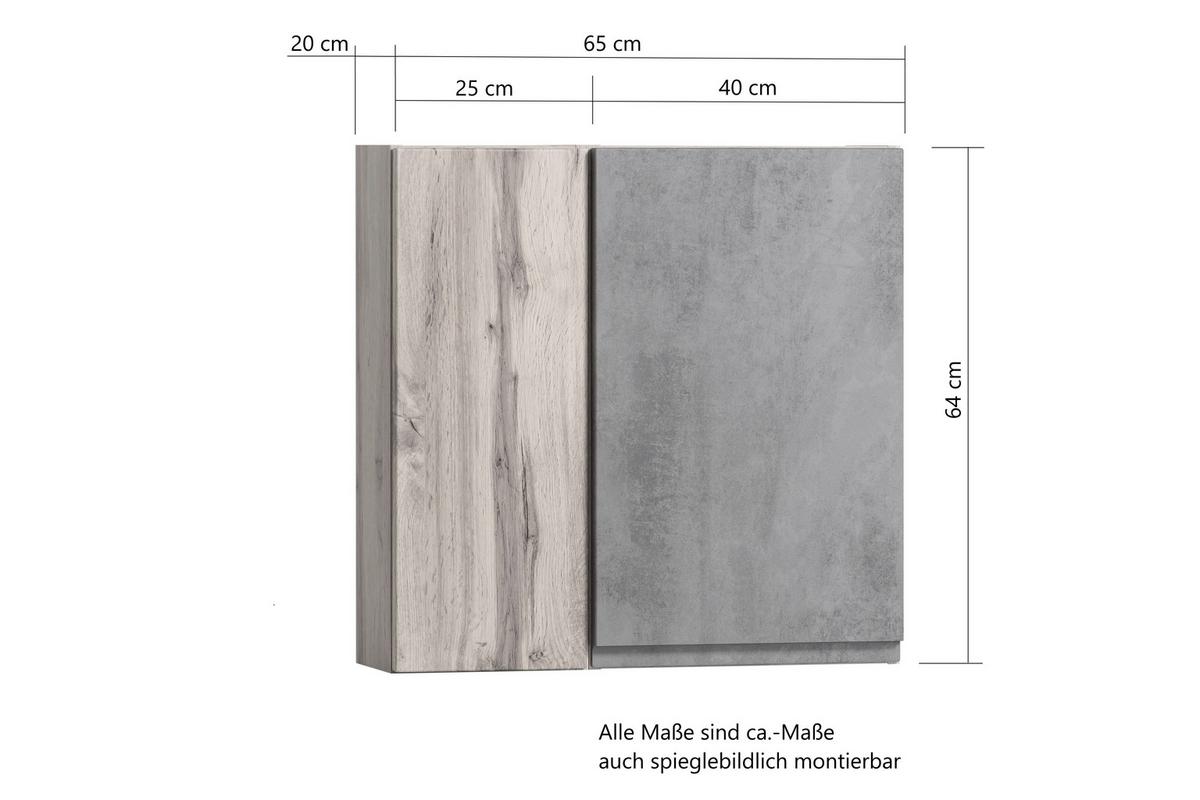 Hängeschrank Verese B: 65 cm Eiche Wotan/Grau - Eiche Wotan/Grau, MODERN, Holzwerkstoff (65/64/20cm) - Held