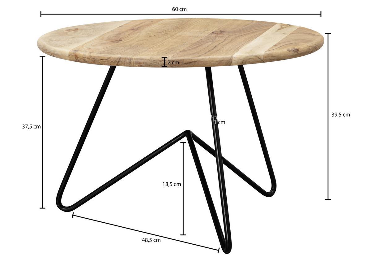 Konferenční stolek z masivního dřeva akácie - černá/barvy akácie, Moderní, kov/dřevo (60/60/39,5cm) - MID.YOU