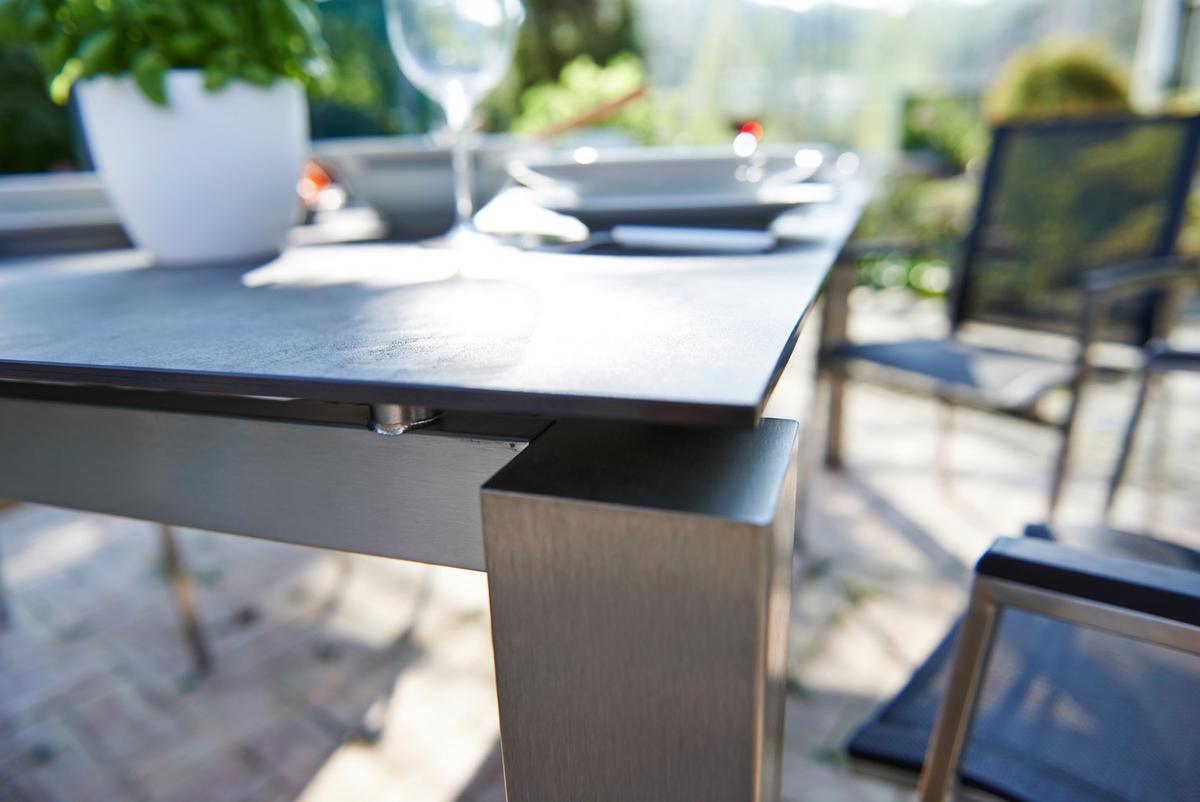 Gartengarnitur 5-Tlg. Auris Edelstahl/Keramik/Kunststoff - Edelstahlfarben/Grau, Basics, Keramik/Kunststoff (200/75/100cm) - Acamp